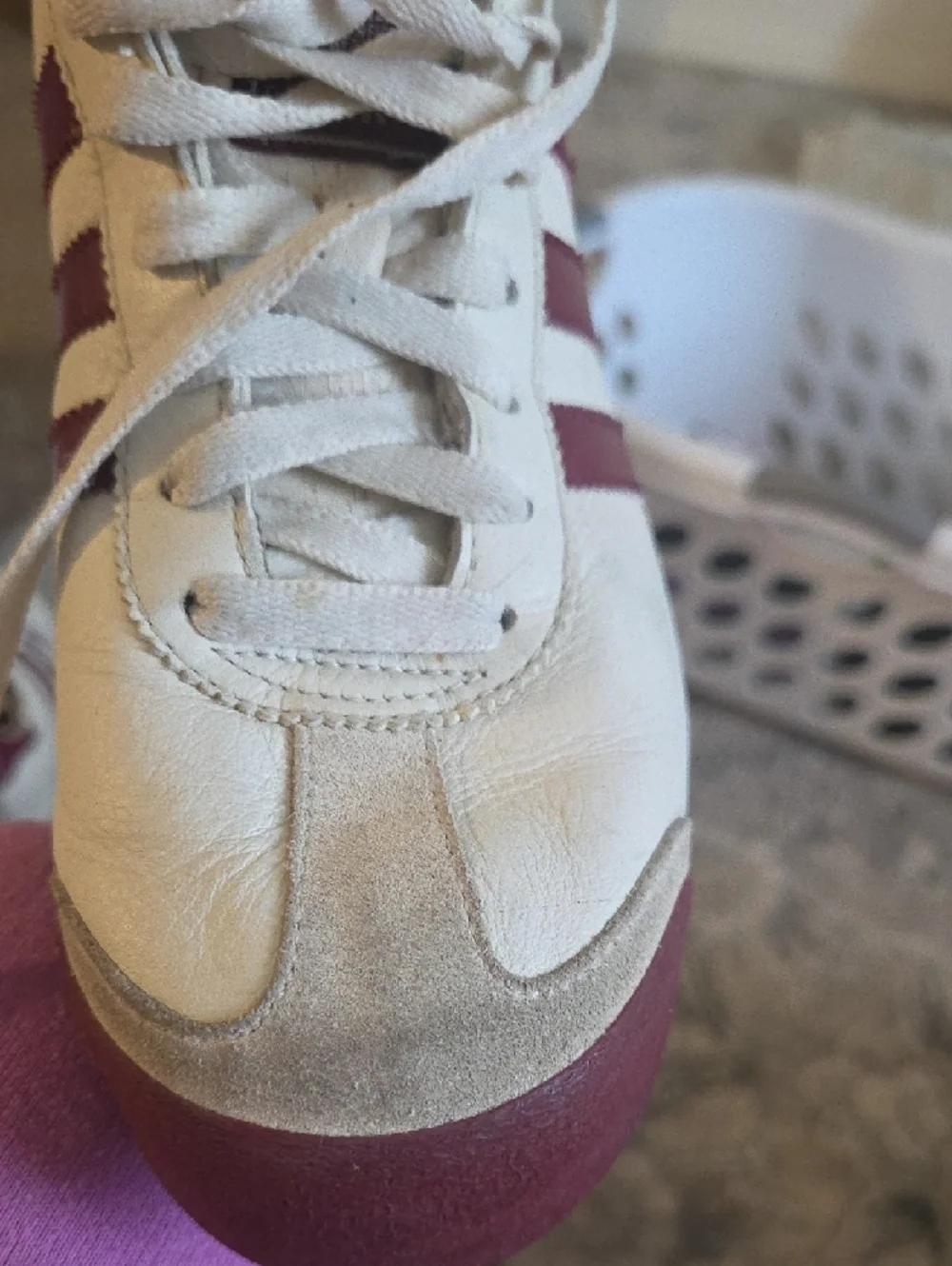 adidas Samoa Leather Sneakers in White and Burgundy - Picture 3 of 4